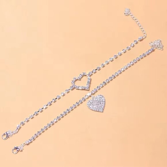 Beach Foot Charm Jewelry Rhinestone Heart Pendent Link Chain Anklet - Picture 3 of 3